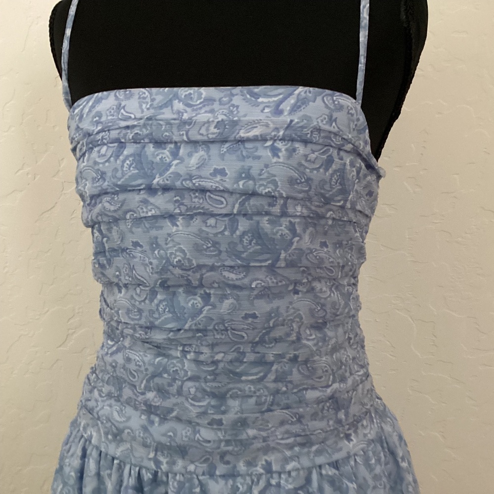Hollister, sz S, blue spag. strap, dress/romper, with pockets, elastic shirring